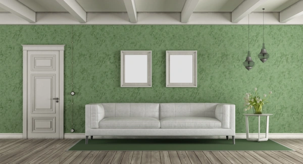 White and green classic living room